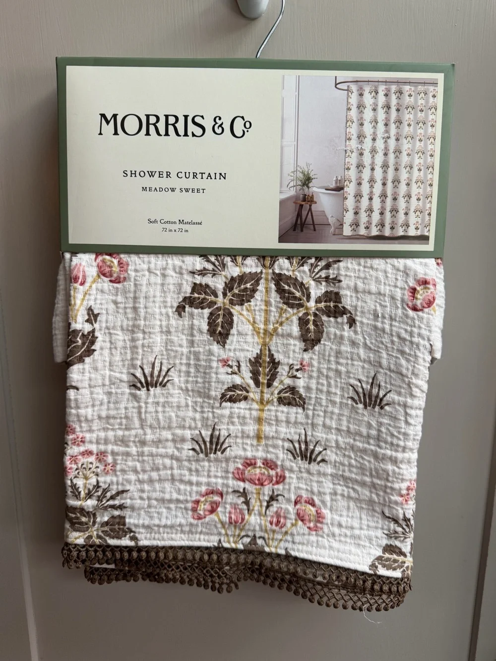 Morris & Co. NWT Meadow Sweet  Floral Shower Curtain Cream & Brown 72